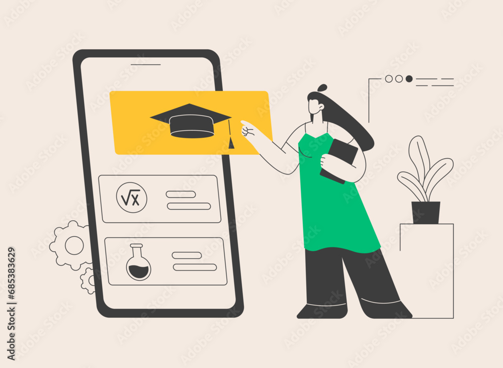 Poster online tutoring app and software abstract concept vector illustration.