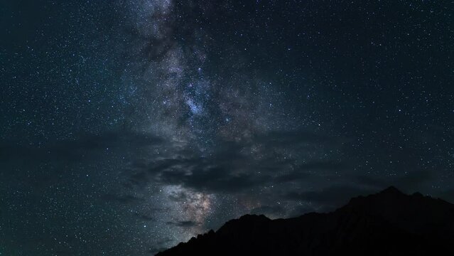 Milky Way Galaxy Core Clouds 35mm South Sky Over Mt Whitney Sierra Nevada California USA Time Lapse