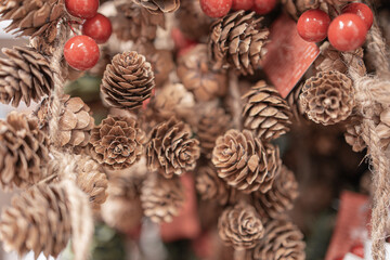 beautiful christmas decorations brown  pine cones