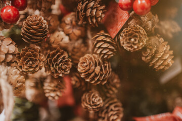 beautiful christmas decorations brown  pine cones