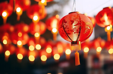 Chinese lanterns in street. copy space