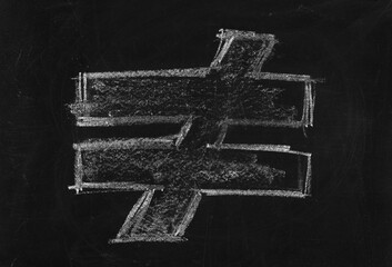 Icon not equal sign, hand draw chalk on chalkboard, blackboard texture