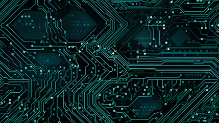 Seamless high-tech circuit board texture with intricate pathways - obrazy, fototapety, plakaty