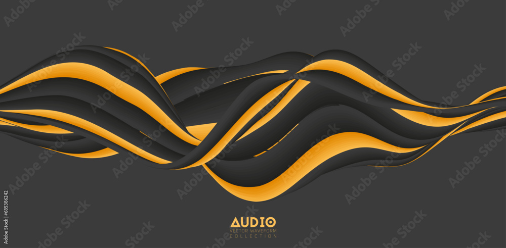 Poster sound wave visualiztion. 3d solid waveform. voice sample pattern.