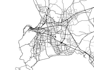 Vector road map of the city of Cape Town in South Africa with black roads on a white background.