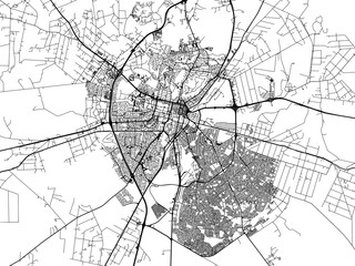 Vector road map of the city of Bloemfontein in South Africa with black roads on a white background.