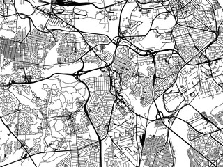 Vector road map of the city of Alberton in South Africa with black roads on a white background.