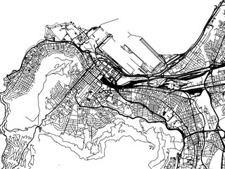 Vector road map of the city of Cape town Center in South Africa with black roads on a white background.