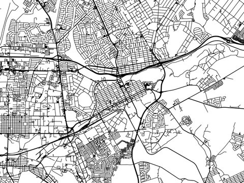 Vector road map of the city of Benoni in South Africa with black roads on a white background.