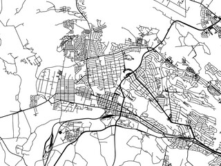 Vector road map of the city of Krugersdorp in South Africa with black roads on a white background.