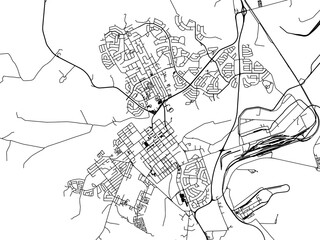 Vector road map of the city of Newcastle in South Africa with black roads on a white background.
