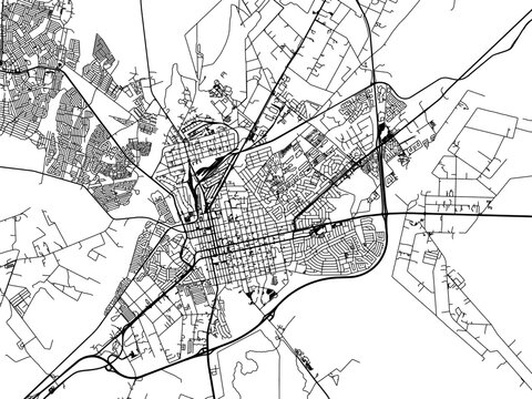 Vector road map of the city of Polokwane in South Africa with black roads on a white background.