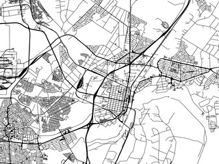 Fototapeta na wymiar Vector road map of the city of Vereeniging in South Africa with black roads on a white background.