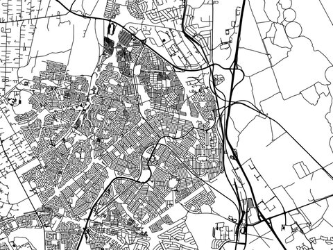 Vector road map of the city of Tembisa in South Africa with black roads on a white background.