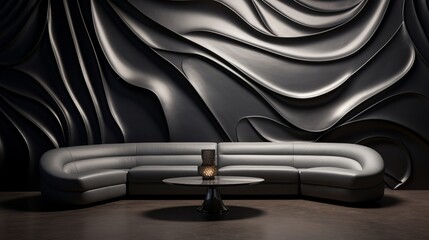 Layers of metallic silver and charcoal gray on a 3D wall, exuding a futuristic and sleek vibe.