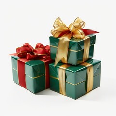 Three Festive Gift Boxes Adorned with Gold and Red Bows