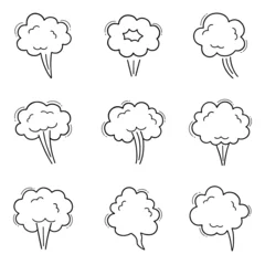 Tuinposter Smoke, boom bubble, steam doodle set. Comic speed cloud, explosion, blow wind, smoke puffs in sketch style. Hand drawn vector illustration isolated on white background © AnyaLi