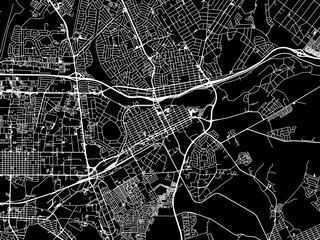Vector road map of the city of Benoni in South Africa with white roads on a black background.