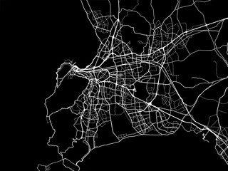 Fototapeta premium Vector road map of the city of Cape Town in South Africa with white roads on a black background.
