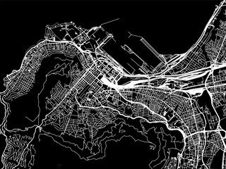 Vector road map of the city of Cape town Center in South Africa with white roads on a black background.