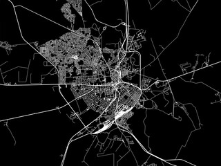 Vector road map of the city of Kimberley in South Africa with white roads on a black background. - obrazy, fototapety, plakaty
