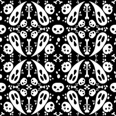Fototapeta premium Halloween cartoon seamless ghost and bones and skulls pattern for wrapping paper and fabrics and kids accessories