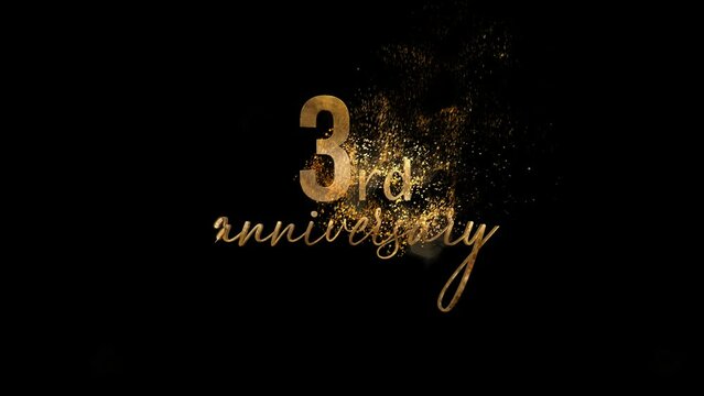 Congratulations on the 3rd anniversary, luxury text, congratulations with golden particles, golden text, alpha channel