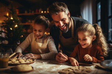 Joyful Family Baking Together for Christmas Holiday
