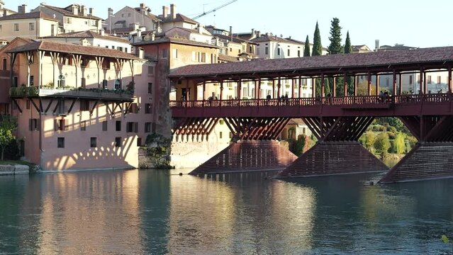 Bassano del Grappa, Italy - Alpini bridge and view of the Brenta river