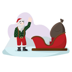 Cute christmas santa claus character next to a sledge Vector