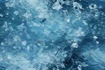 Fototapeta premium Ice blue background with ice skating tracks. Frozen water texture sea.