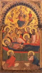 Tuinposter VICENZA, ITALY - NOVEMBER 5, 2023: The central part of medieval painting of Dormition of  Virgin Mary in the Cathedral by Lorenzo Veneziano (1366). © Renáta Sedmáková