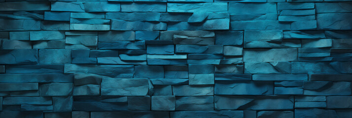A brick stone wall, in the style of dark turquoise and dark blue, gemstone, chalk.