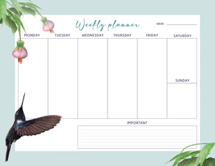 Hummingbird Weekly planner tamaño carta (21.59 cm x 27.94 cm) © Angelica