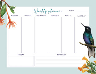 Hummingbird Weekly planner © Angelica