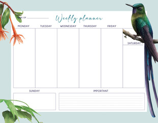 Hummingbird Weekly planner © Angelica