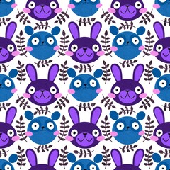 Fototapeta premium Cartoon retro animals seamless rabbits and bears pattern for wrapping paper and fabrics and linens