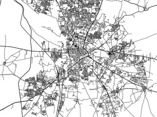 Fototapeta premium Vector road map of the city of Ahmadnagar in the Republic of India with black roads on a white background.