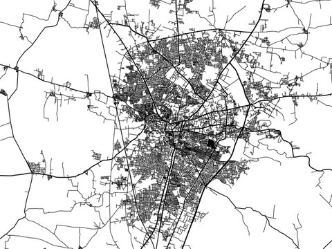 Vector road map of the city of Amravati in the Republic of India with black roads on a white background.