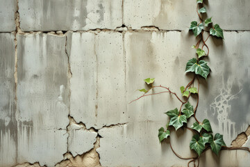 Weathered concrete wall adorned with intricate moss, lichens, and ivy veins