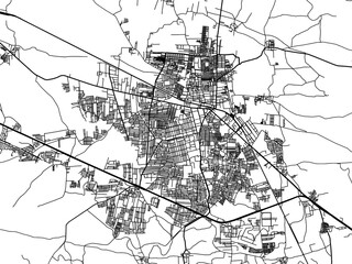 Vector road map of the city of Davangere in the Republic of India with black roads on a white background.