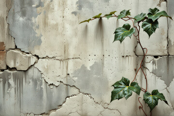 Weathered concrete wall adorned with intricate moss, lichens, and ivy veins