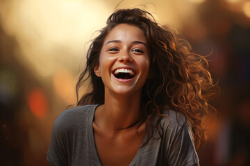 Portrait of a woman smiling with a very happy expression on her face