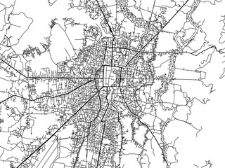 Vector road map of the city of Imphal in the Republic of India with black roads on a white background.