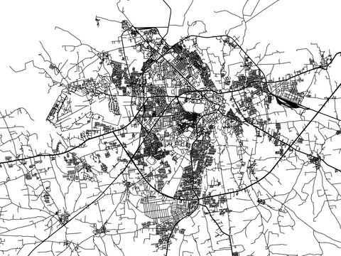 Vector road map of the city of Jamnagar in the Republic of India with black roads on a white background.