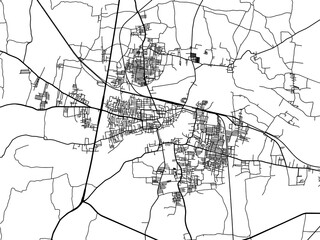 Fototapeta premium Vector road map of the city of Karur in the Republic of India with black roads on a white background.