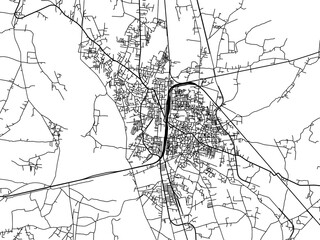 Vector road map of the city of Katihar in the Republic of India with black roads on a white background.