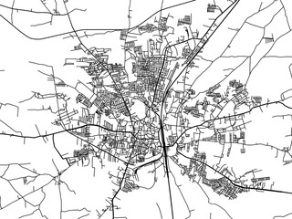 Vector road map of the city of Khandwa in the Republic of India with black roads on a white background.