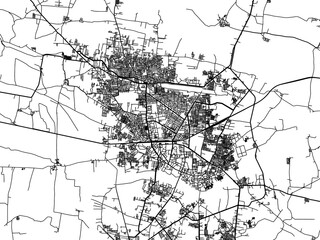 Vector road map of the city of Nanded in the Republic of India with black roads on a white background.