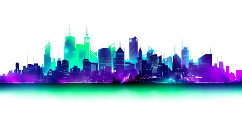 Fototapeta premium abstract neon green violet and purple skyline city transparent texture